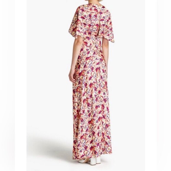 NEW Paco Rabanne Sunny Pansy Printed Satin Cape Sleeve Floral Dress Size 2 NWT - Picture 2 of 8